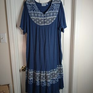 Vintage National Blue and White Patterned Dress Mumu Size 3X